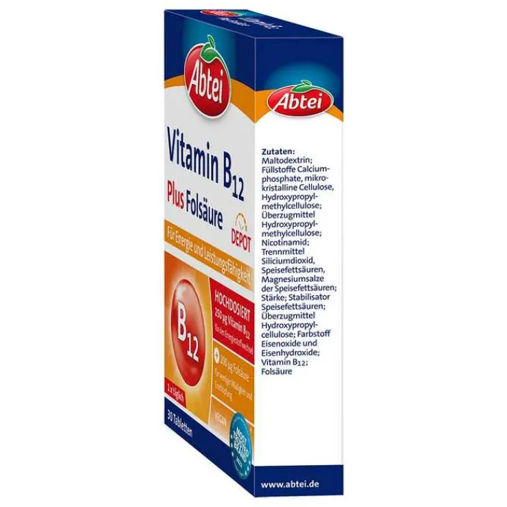 Abtei Vitamin B12 Plus Folsäure Tabletten Titandioxidfrei , 30 St
