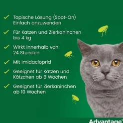 Advantage 40 für kleine Katzen und Zierkaninchen unter 4 kg, 4X0.4 ml