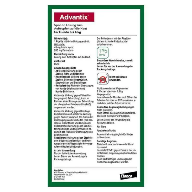 Advantix Spot-on Hund bis 4 kg Lösung, 4 St