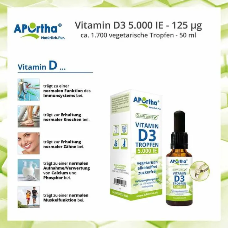 Aportha Vitamin D3 Tropfen 5.000 I.E. 125 µg, 50 ml