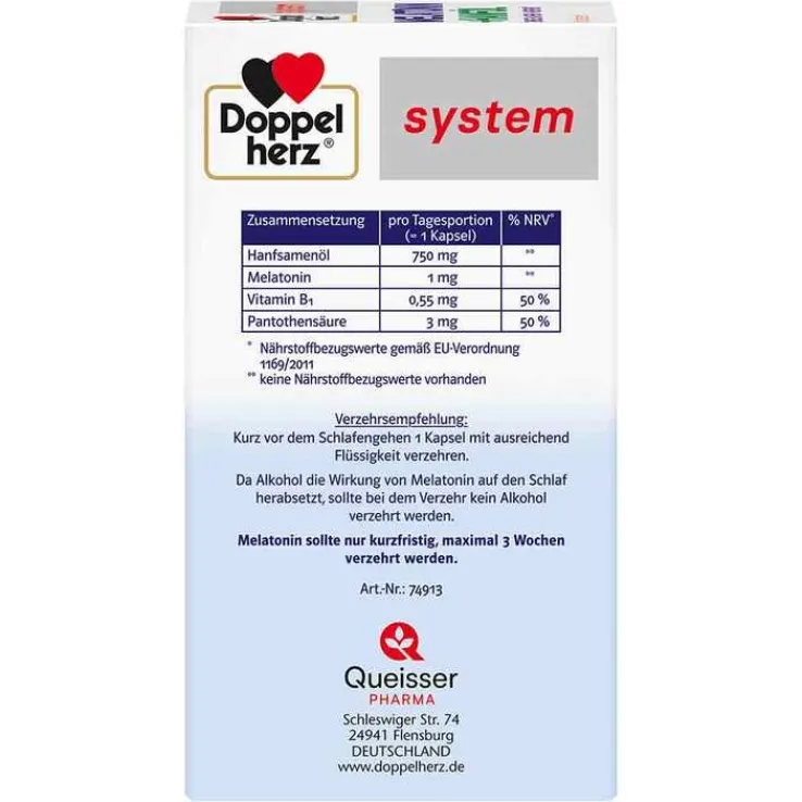 Doppelherz Melatonin + Hanföl system Kapseln, 60 St