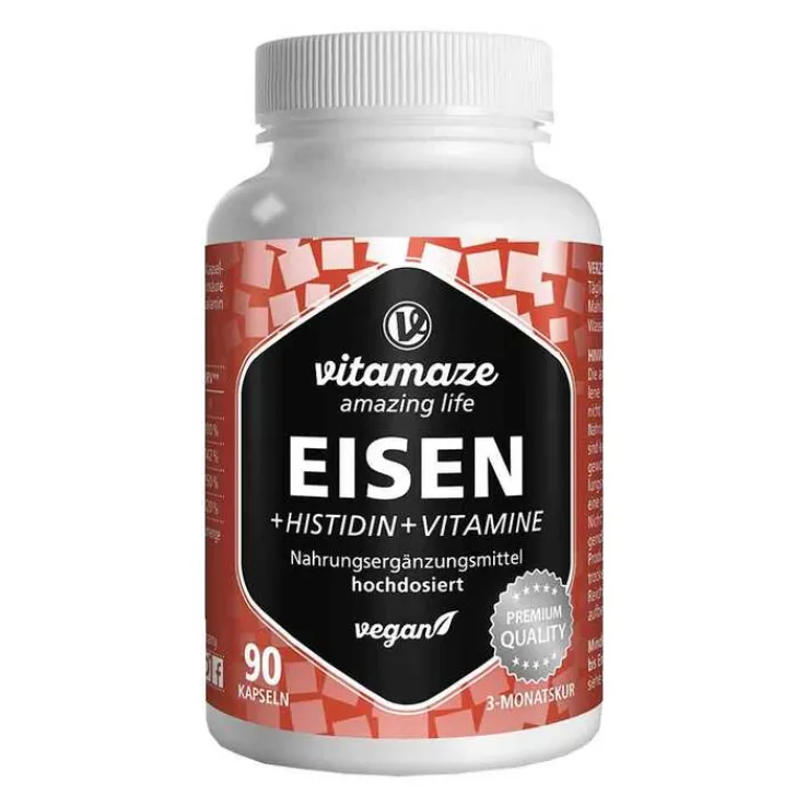 Eisen 20 mg + Histidin + Vitamine C / B9 / B12 Kapseln, 90 St