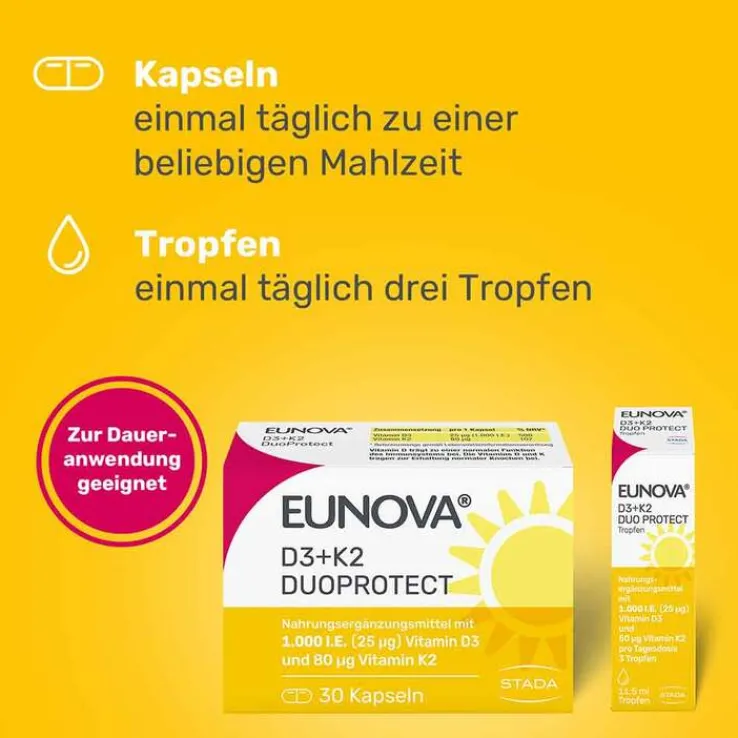 Eunova Duoprotect D3 + K2 1000 I.E. / 80 µg Kapseln, 90 St