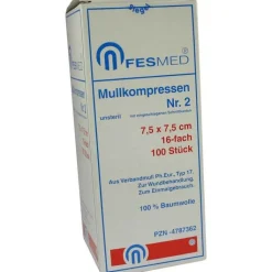 Mullkompressen ES 7,5x7,5 cm unsteril 16-fach Größe 2, 100 St