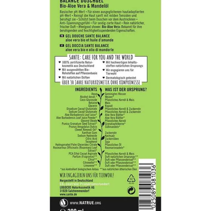 Sante Balance Duschgel Bio-Aloe Vera & Mandelöl, 200 ml