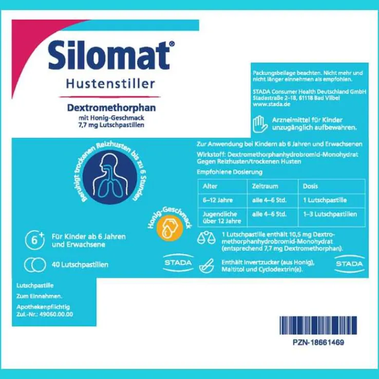 Silomat Hustenstiller Dextromethorphan mit Honig-Geschmack, 40 St