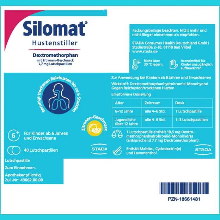 Silomat Hustenstiller DMP Zitrone Lutschpastillen, 40 St