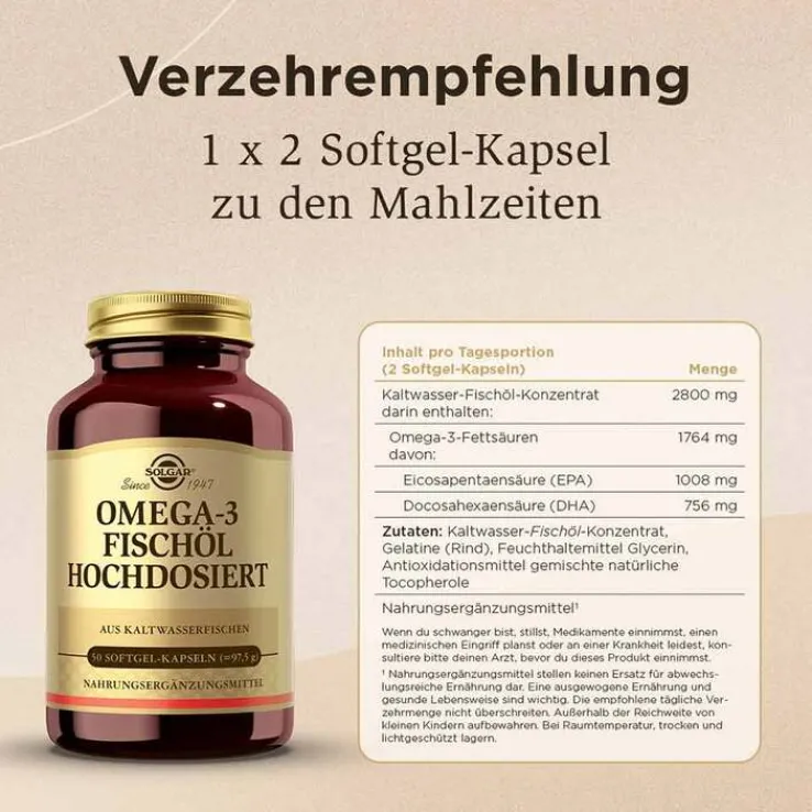 Solgar Omega-3 Fischöl hochdosiert Kapseln, 50 St
