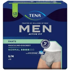 TENA® MEN ACTIVE FIT Pants Normal grau S/M bei Inkontinenz, 12 St