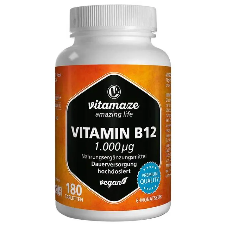 Vitamin B12 1.000 µg hochdosiert vegan Tabletten, 180 St