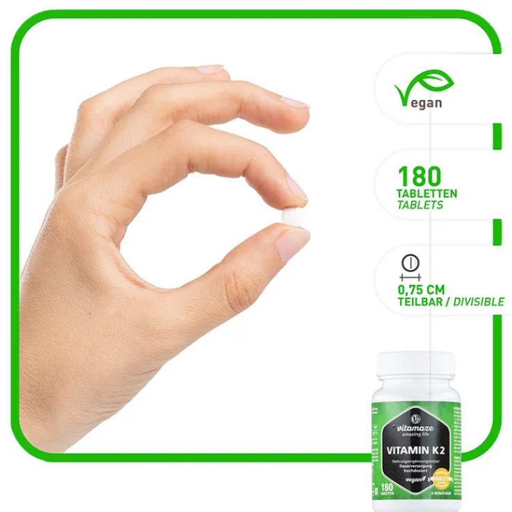 Vitamin K2 200 µg hochdosiert vegan Tabletten, 180 St