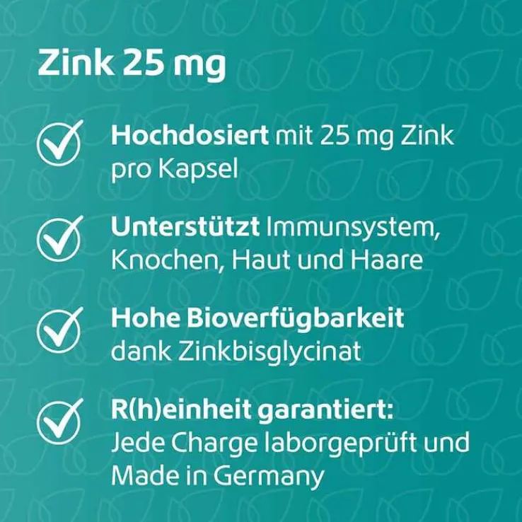 Zink 25 mg Immunsystem Plus hochdosiert + vegan Kapseln , 120 St